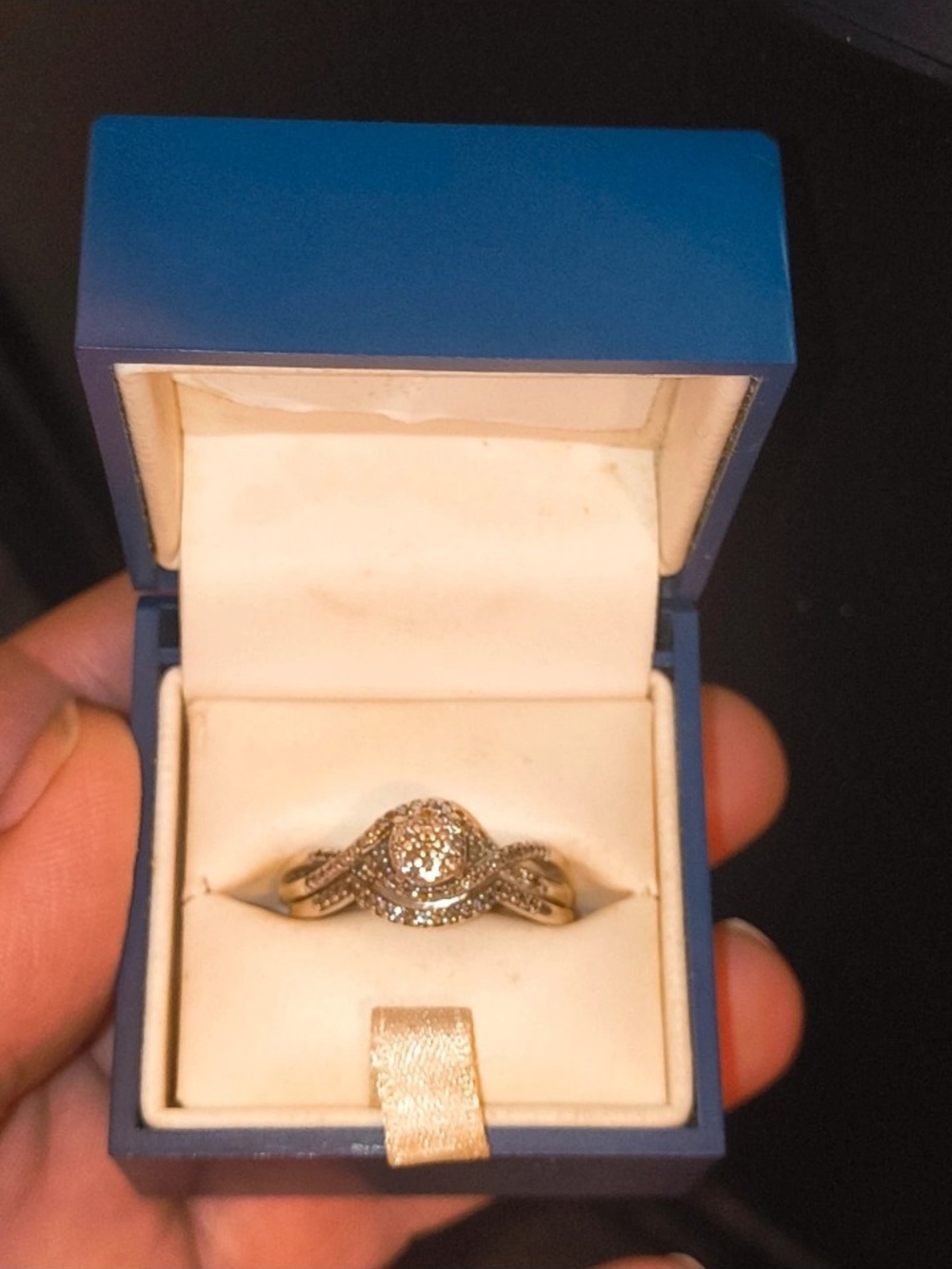 Diamond Halo Split Shank Ring in Gold